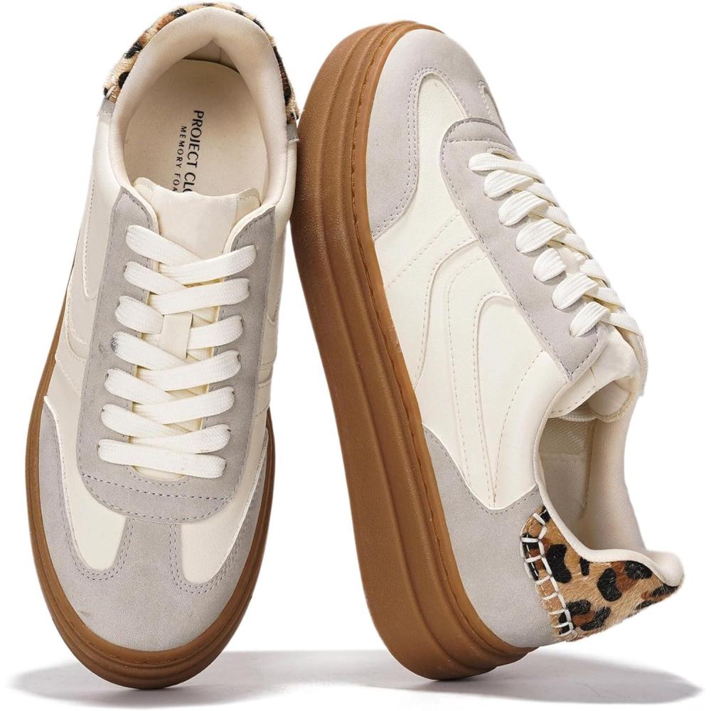imageProject Cloud Platform Sneakers for Women Footwear Memory Foam Insole Womens Shoes Lightweight and NonSlip Sole Lace Up Fashion Sneakers DodgeWhite
