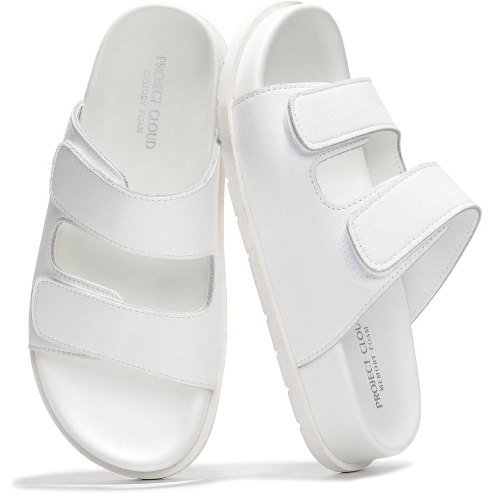 imageProject Cloud Platform Summer Sandals for Women 2025  Comfortable and Adjustable Straps Summer Slides with Memory Foam Insole  NonSlip Casual Womens SandalsSleek White