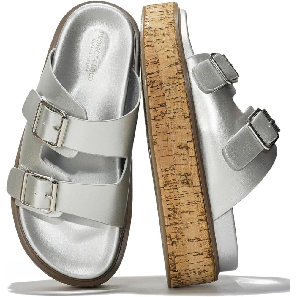 imageProject Cloud Platform Womens Sandals  Summer Womens Sandals with Memory Foam Insole Wedges  Stylish and Comfortable Women Footwear  Lightweight Women Wedges BrisbaneSilver