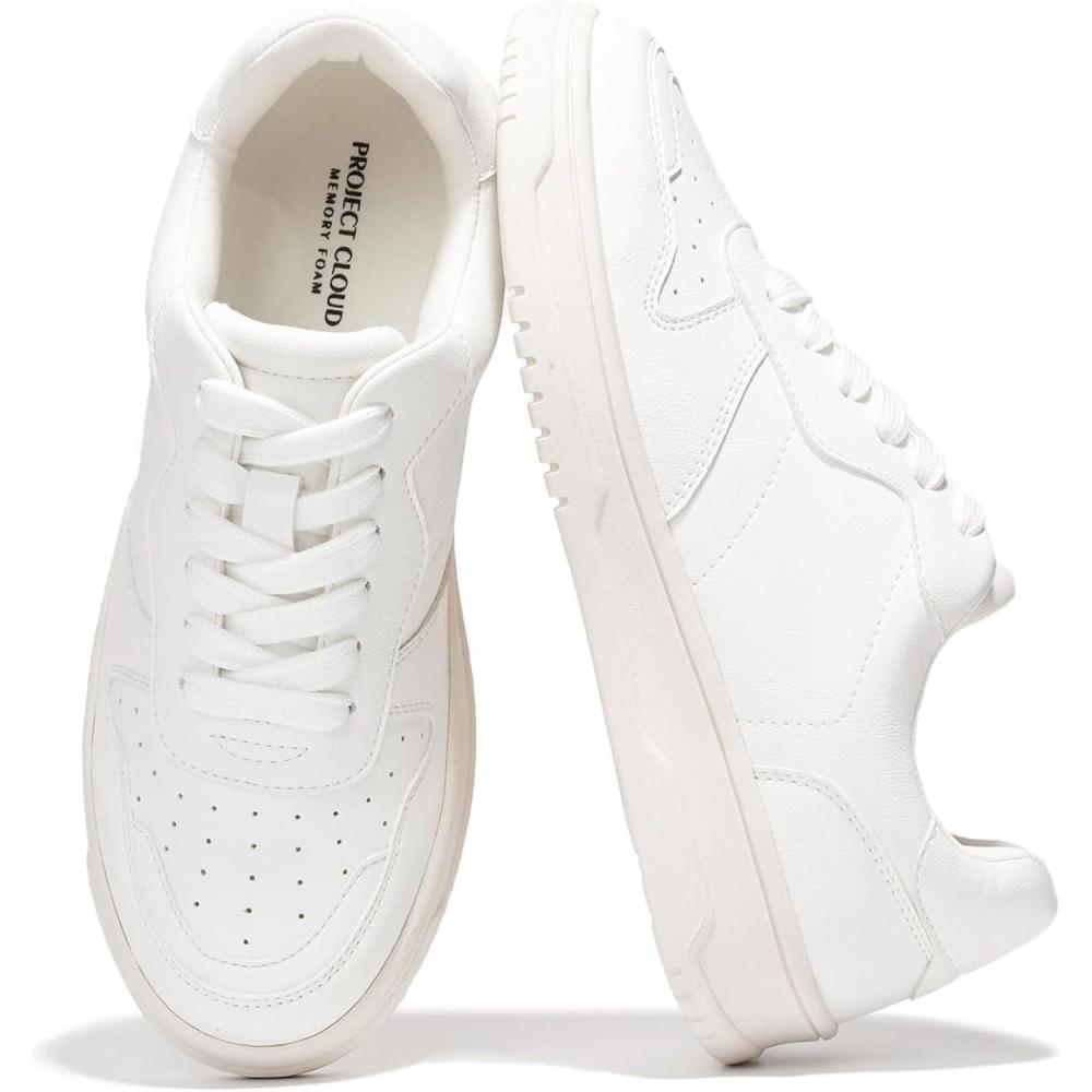 imageProject Cloud Sneakers for Women  Dunks Woman Comfortable Memory Foam Shoes for Women Footwear Vegan Leather Womens Fashion Sneakers NonSlip Womens Shoes Machine Wash KikiWhite