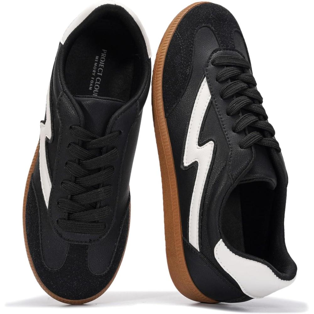 imageProject Cloud Sneakers for Women  LaceUp Shoes for Women Trendy Women Sneakers with Memory Foam Insole Womens Fashion Sneakers NonSlip Womens Shoes IritaBlack