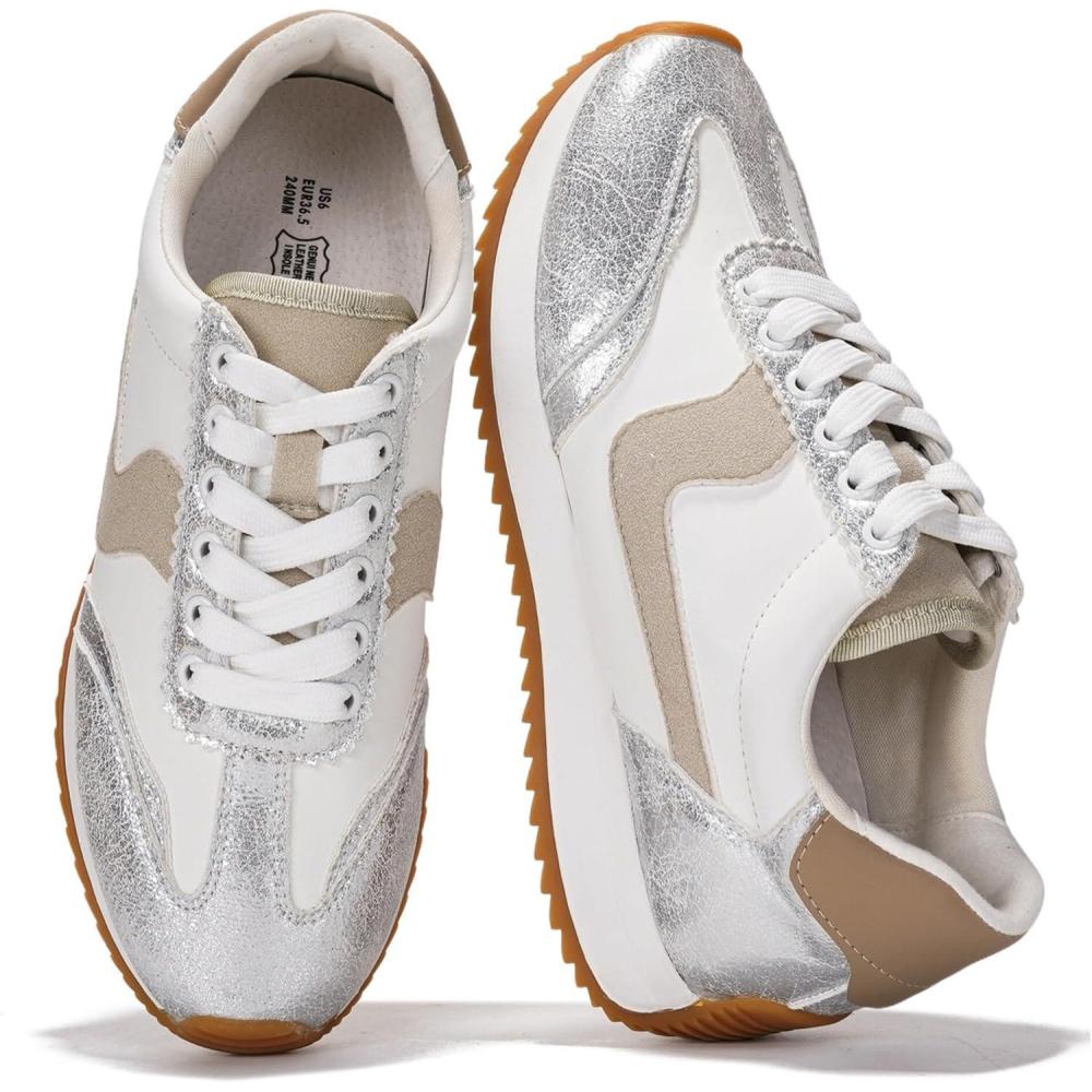 imageProject Cloud Sneakers for Women  Lightweight LaceUp Shoes for Women with Memory Foam Insoles  Trendy Womens Shoes  NonSlip Comfortable Womens Sneakers MadisonSilver