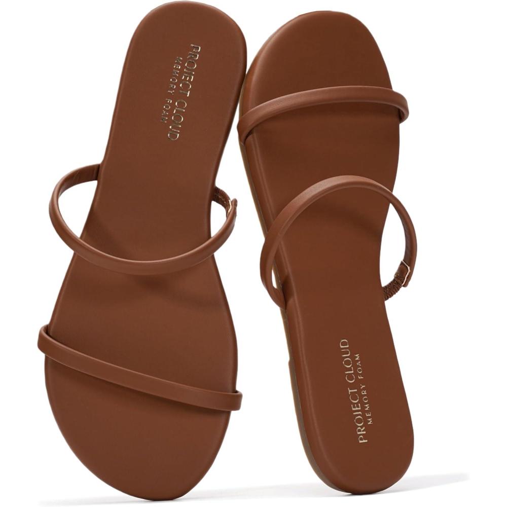 imageProject Cloud Summer Sandals for Women 2025  Memory Foam Insole and Vegan Leather Beach Flip Flops for Women  Non Slip and Lightweight Double Strap Womens Sandals TransitionWhiskey