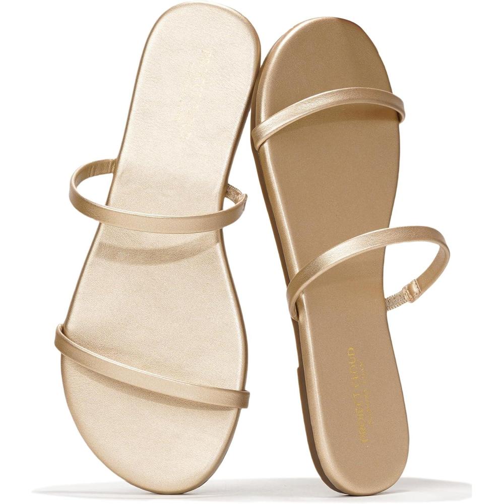 imageProject Cloud Summer Sandals for Women 2025  Memory Foam Insole and Vegan Leather Beach Flip Flops for Women  Non Slip and Lightweight Double Strap Womens Sandals TransitionGold