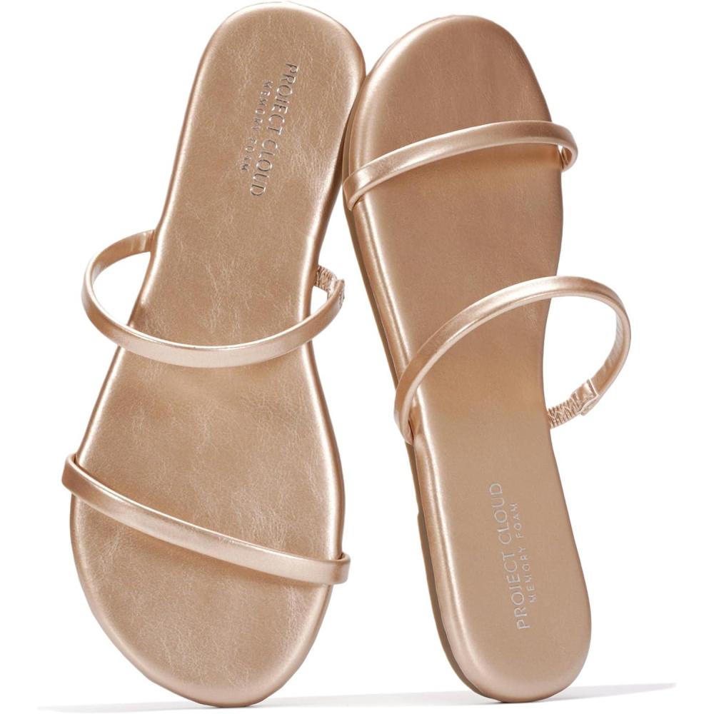 imageProject Cloud Summer Sandals for Women 2025  Memory Foam Insole and Vegan Leather Beach Flip Flops for Women  Non Slip and Lightweight Double Strap Womens Sandals TransitionRose Gold