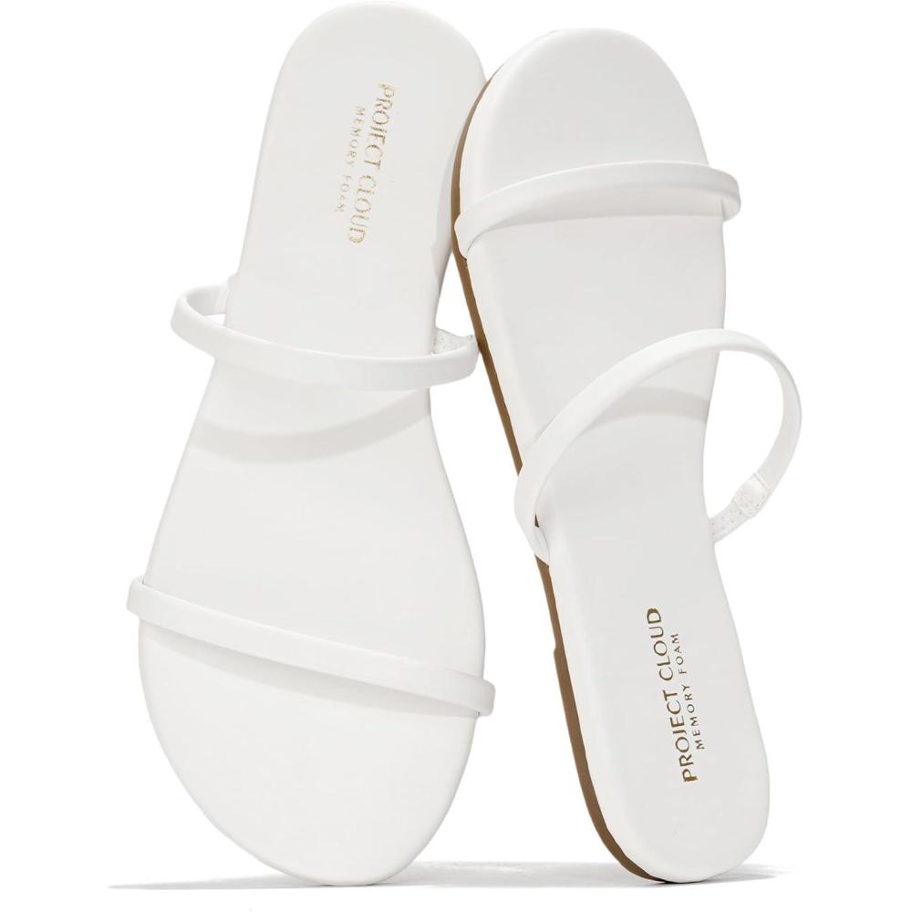 imageProject Cloud Summer Sandals for Women 2025  Memory Foam Insole and Vegan Leather Beach Flip Flops for Women  Non Slip and Lightweight Double Strap Womens Sandals TransitionWhite