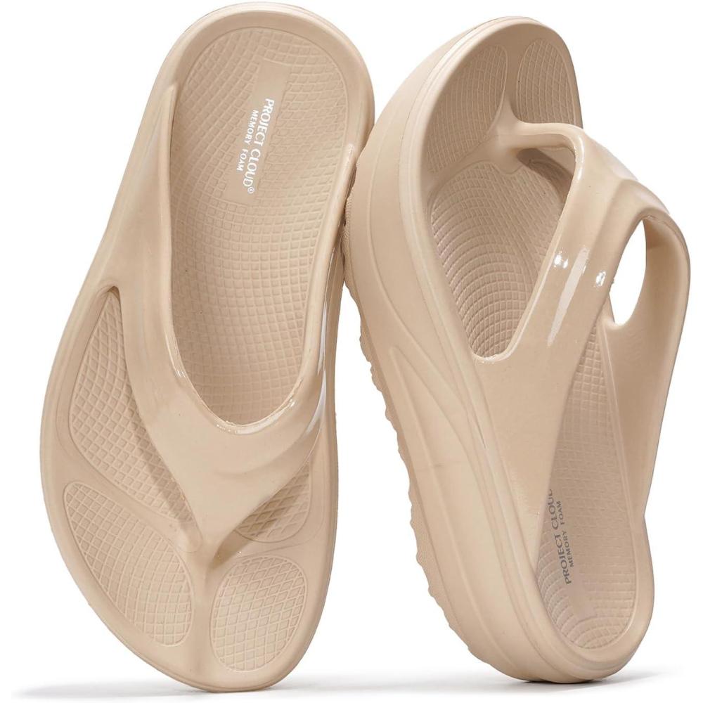 imageProject Cloud Super Foam Flip Flops for Women Footwear  Memory Foam and Lightweight Platform Sandals Women Beach Vacation Essentials  Non Slip Durable and Soft Slippers AbraBeige