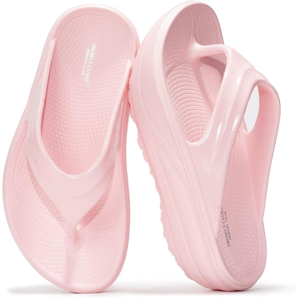 imageProject Cloud Super Foam Flip Flops for Women Footwear Memory Foam and Lightweight Platform Sandals Women Beach Vacation Essentials Non Slip Durable and Soft Slippers AbraPink