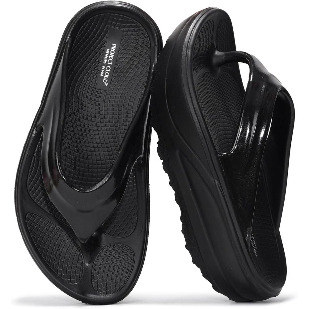 imageProject Cloud Super Foam Flip Flops for Women Footwear  Memory Foam and Lightweight Platform Sandals Women Beach Vacation Essentials  Non Slip Durable and Soft Slippers AbraBlack