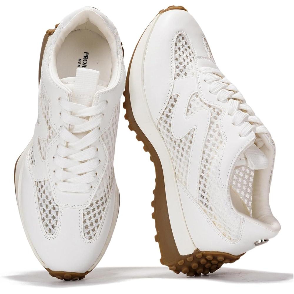 imageProject Cloud Trendy Sneakers for Women Memory Foam and NonSlip Comfortable Casual Ladies Shoes for Womens Fashion Sneakers Lightweight Laceup Shoes LeccoWhite Mesh