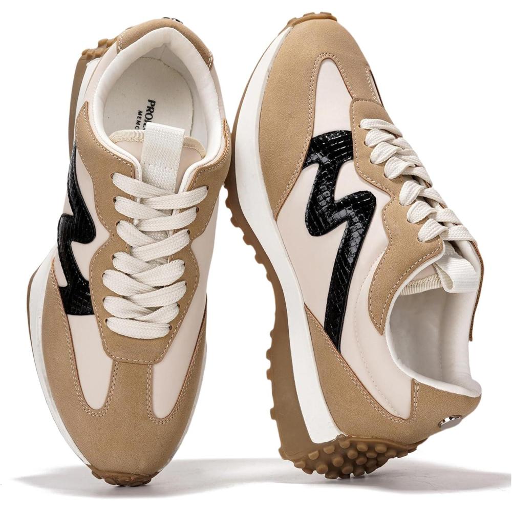 imageProject Cloud Trendy Sneakers for Women Memory Foam and NonSlip Comfortable Casual Ladies Shoes for Womens Fashion Sneakers Lightweight Laceup Shoes LeccoTan