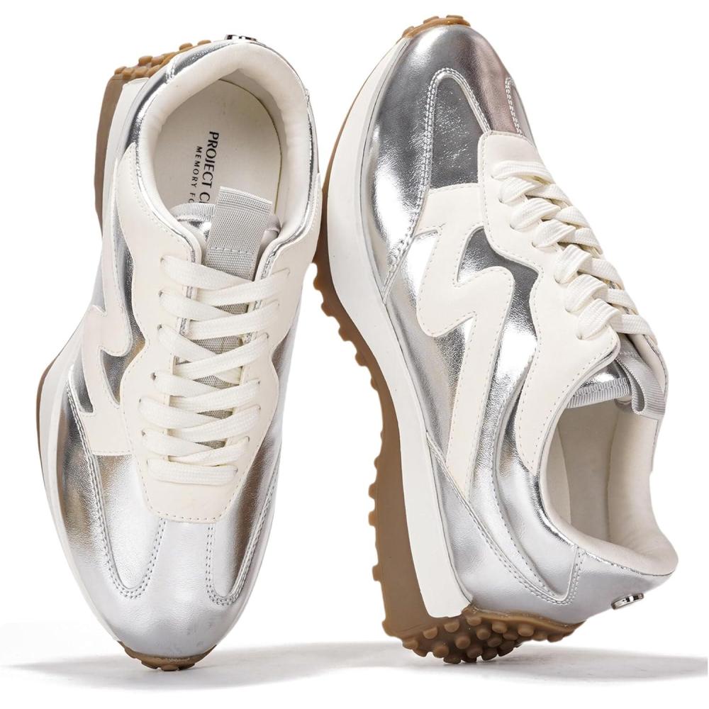 imageProject Cloud Trendy Sneakers for Women Memory Foam and NonSlip Comfortable Casual Ladies Shoes for Womens Fashion Sneakers Lightweight Laceup Shoes LeccoSilver