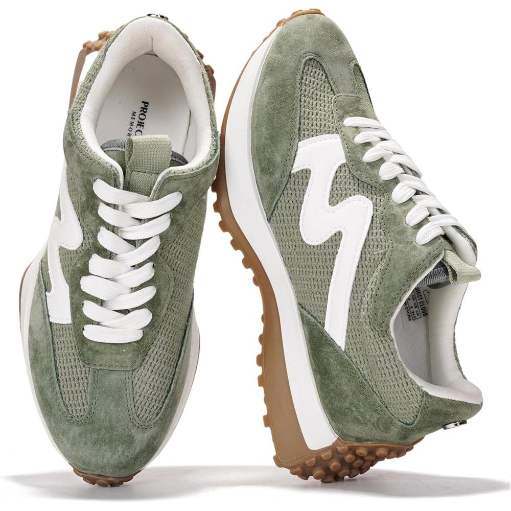 imageProject Cloud Trendy Sneakers for Women Memory Foam and NonSlip Comfortable Casual Ladies Shoes for Womens Fashion Sneakers Lightweight Laceup Shoes LeccoOlive