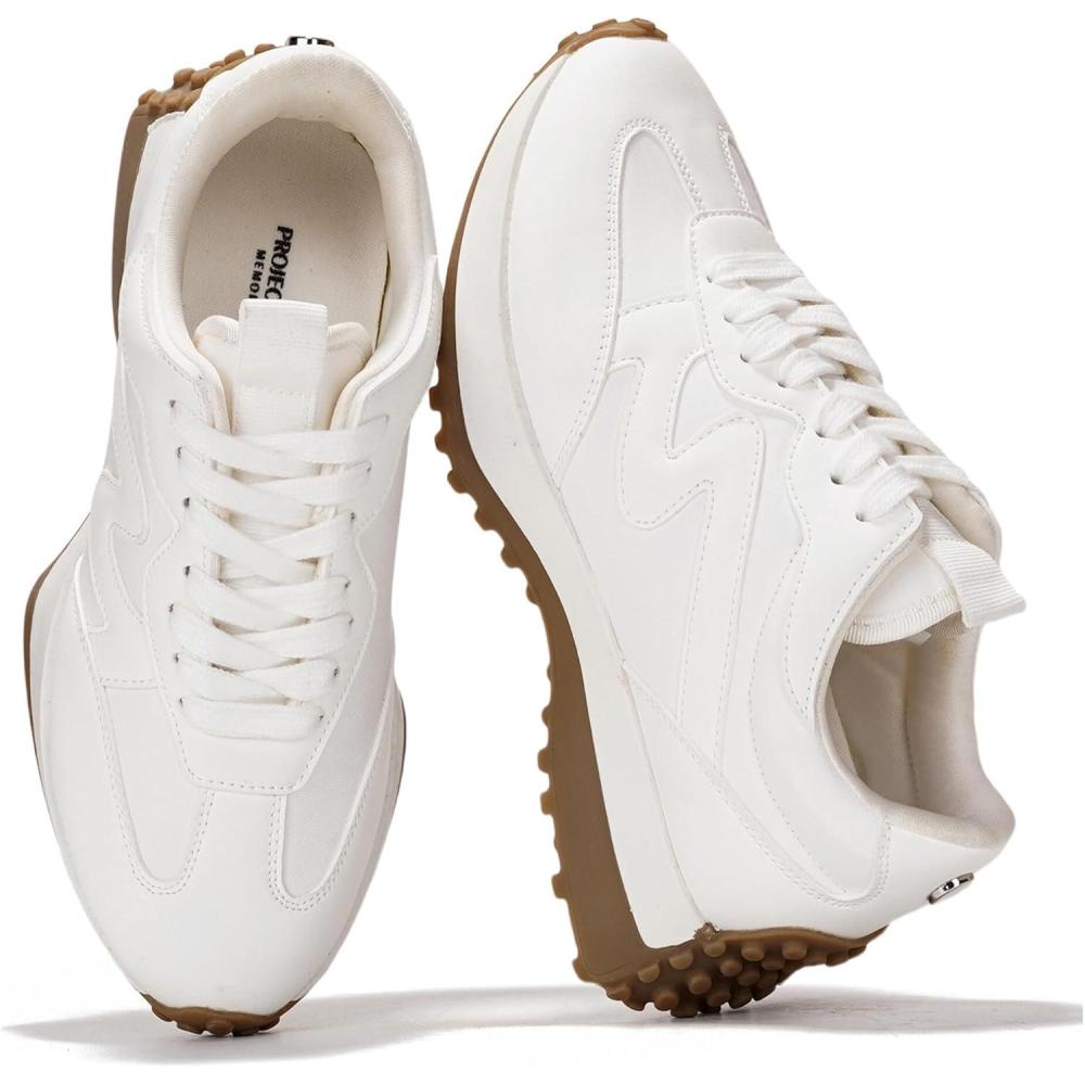 imageProject Cloud Trendy Sneakers for Women Memory Foam and NonSlip Comfortable Casual Ladies Shoes for Womens Fashion Sneakers Lightweight Laceup Shoes LeccoWhite
