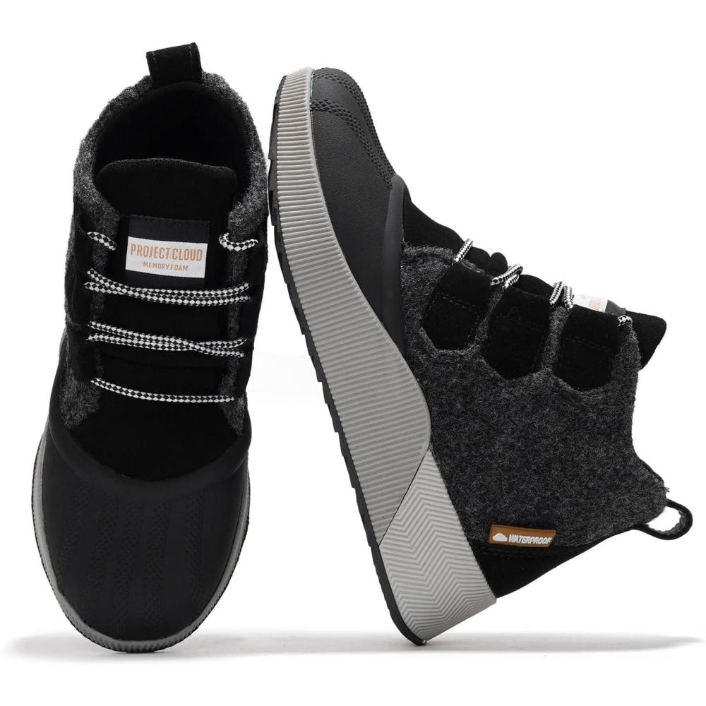 imageProject Cloud Waterproof Snow Boots for Women  Memory Foam Insole NonSlip Womens Snow Boots ampamp Winter Shoes with Shoe Lace  Lightweight Indoor Outdoor ShoesBlacksport Upper