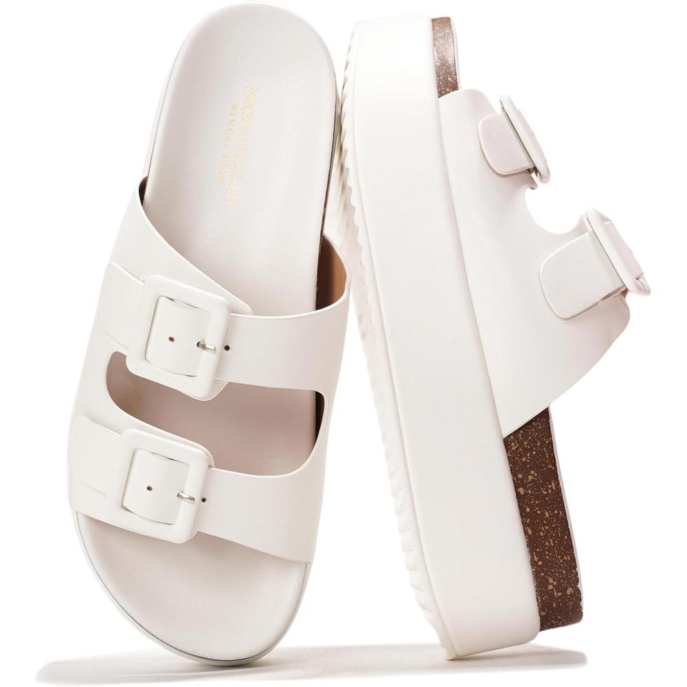 imageProject Cloud Wedge Platform Sandals For Women 2025  Memory Foam Insole ampamp Cork Footbed Platform Heel Slides for Women Footwear  Beach Essential Womens Sandals SoftyWhite