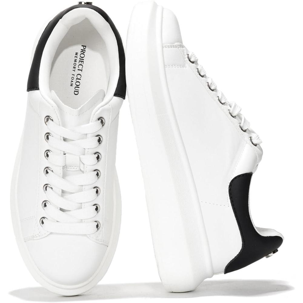 imageProject Cloud Womens Fashion Sneakers Leather Tennis Shoes Womens ampamp White Sneakers for Women wMemory Foam Insole  Lace Up Shoes for Women NonSlip Womens Sneakers Street Wear Queen