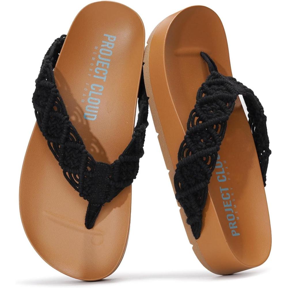 imageProject Cloud Womens Sandals  Comfortable Crochet Flip Flops for Women with Memory Foam Insole  Lightweight Fashion Sandals for Women 2025  Womens Flip Flops for Summer HammockBlack
