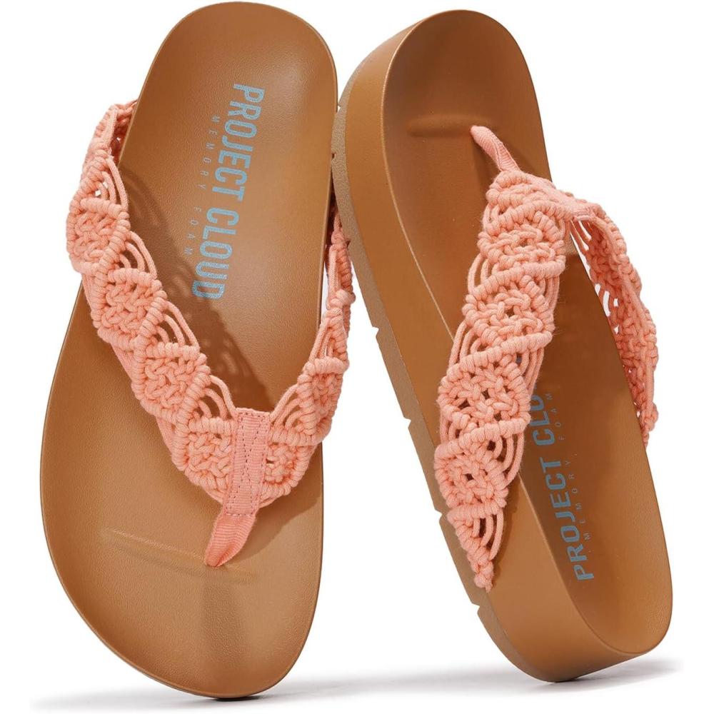 imageProject Cloud Womens Sandals  Comfortable Crochet Flip Flops for Women with Memory Foam Insole  Lightweight Fashion Sandals for Women 2025  Womens Flip Flops for Summer HammockMango