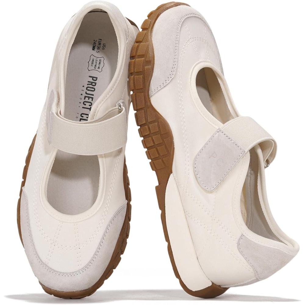 imageProject Cloud Womens Shoes  Lightweight Mary Jane Shoes Women with Memory Foam Insole  Non Slip Flats for Women Footwear  Womens Fashion Sneakers 2025 DonnaWhite