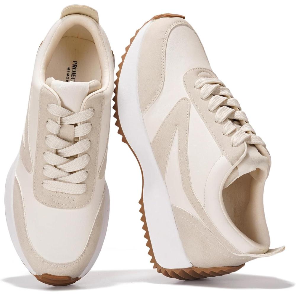 imageProject Cloud Womens Sneakers  Memory Foam Insole and Lightweight Spring Shoes  NonSlip Lace Up Trendy Shoes  Fashion Sneakers for Women 2025Beigebalinda