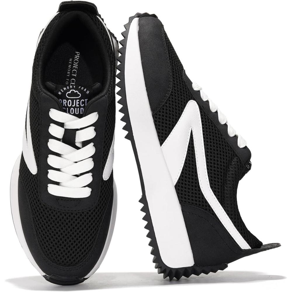imageProject Cloud Womens Sneakers Memory Foam Insole and Lightweight Spring Shoes NonSlip Lace Up Trendy Shoes Fashion Sneakers for Women 2025Black