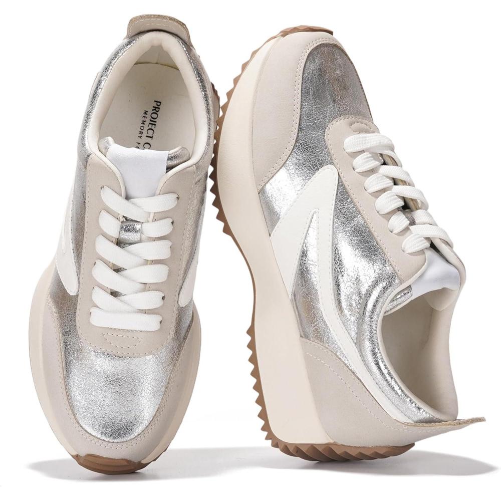 imageProject Cloud Womens Sneakers Memory Foam Insole and Lightweight Spring Shoes NonSlip Lace Up Trendy Shoes Fashion Sneakers for Women 2025Silverbalinda