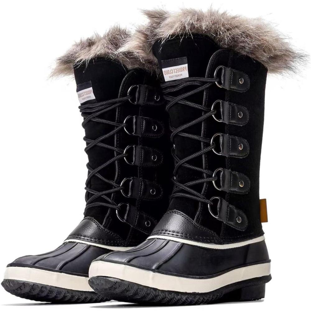 imageProject Cloud Womens Snow Boots  100 Genuine Leather Memory Foam Insole Fur MidCalf Winter Snow Boots for Women Footwear  Lightweight NonSlip Outdoor Shoes VenturaBlack