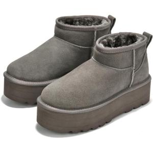 Project Cloud 100% Genuine Leather Ankle Boots for Women – Anti-Slip Memory Foam Insole Womens Boots – Lightweight Winter Womens Shoes, Ankle Booties for Women (Huggy)(Grey)