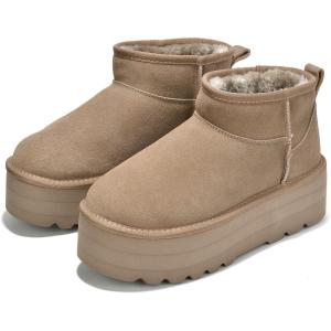 Project Cloud 100% Genuine Leather Ankle Boots for Women – Anti-Slip Memory Foam Insole Womens Boots – Lightweight Winter Womens Shoes, Ankle Booties for Women (Huggy)(Taupe)