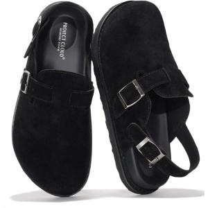 Project Cloud 100% Genuine Leather Clogs for Women – Backstrap Women’s Mules & Clogs with Memory Foam Insole – Lightweight, Trendy Womens Mules – Comfortable Slip On Shoes (Cassey)(Black)
