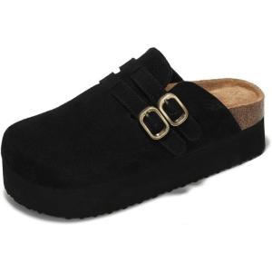 Project Cloud 100% Genuine Leather Clogs for Women – Wedge Womens Clogs Platform Sandals with Memory Foam Insole – Heeled Mules for Women 2025 (Stephi)(Black)