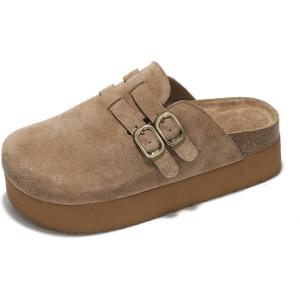 Project Cloud 100% Genuine Leather Clogs for Women – Wedge Womens Clogs Platform Sandals with Memory Foam Insole – Heeled Mules for Women 2025 (Stephi)(Chestnut)