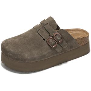 Project Cloud 100% Genuine Leather Clogs for Women – Wedge Womens Clogs Platform Sandals with Memory Foam Insole – Heeled Mules for Women 2025 (Stephi)(Olive)