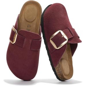 Project Cloud 100% Genuine Leather Clogs for Women Shoes – Memory Foam Insole, Non-Slip & Natural Cork Footbed Arch Support Big Buckle Womens Clogs and Mules Footwear (Manchester)(Burgundy)