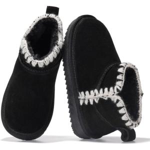 Project Cloud 100% Genuine Leather Girls Boots – Water Resistant & Lightweight Ankle Boots with Memory Foam – Cozy & Fur Non Slip Kids Boots for Girls & Boys, Perfect for Fall(Black Stitch)