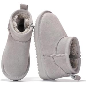 Project Cloud 100% Genuine Leather Girls Boots – Water Resistant & Lightweight Ankle Boots with Memory Foam – Cozy & Fur Non Slip Kids Boots for Girls & Boys, Perfect for Fall(Lightgrey Suede)