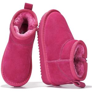 Project Cloud 100% Genuine Leather Girls Boots – Water Resistant & Lightweight Ankle Boots with Memory Foam – Cozy & Fur Non Slip Kids Boots for Girls & Boys, Perfect for Fall(Fuschia Suede)