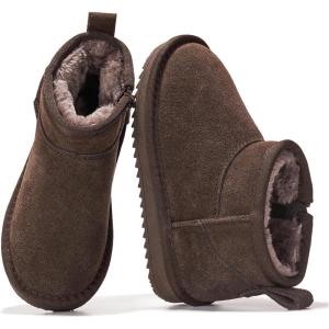 Project Cloud 100% Genuine Leather Girls Boots – Water Resistant & Lightweight Ankle Boots with Memory Foam – Cozy & Fur Non Slip Kids Boots for Girls & Boys, Perfect for Fall(Chocobrown Suede)