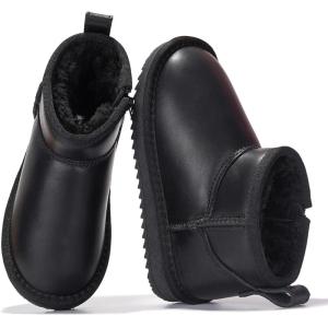 Project Cloud 100% Genuine Leather Girls Boots – Water Resistant & Lightweight Ankle Boots with Memory Foam – Cozy & Fur Non Slip Kids Boots for Girls & Boys, Perfect for Fall(Black Leather)
