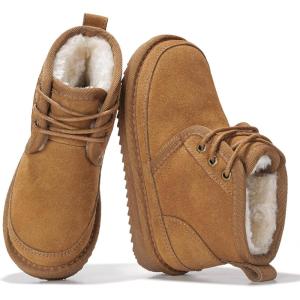Project Cloud 100% Genuine Leather Kids Boots – Lightweight Fur-Lined Ankle Boots for Girls & Boys with Memory Foam Insole – Non-Slip Winter Kids Shoes (Nevada)(Chestnut Suede)
