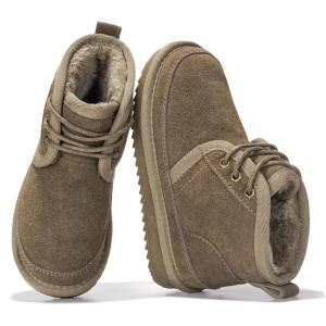 Project Cloud 100% Genuine Leather Kids Boots – Lightweight Fur-Lined Ankle Boots for Girls & Boys with Memory Foam Insole – Non-Slip Winter Kids Shoes (Nevada)(Taupe Suede)