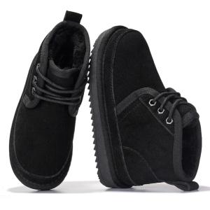 Project Cloud 100% Genuine Leather Kids Boots – Lightweight Fur-Lined Ankle Boots for Girls & Boys with Memory Foam Insole – Non-Slip Winter Kids Shoes (Nevada)(Black Suede)