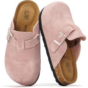 Project Cloud 100% Genuine Leather Kids Clogs with Cork Footbed Arch Support – Non-Slip Slippers & Sandals for Boys & Girls Footwear(Lilac Suede)