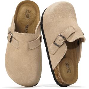 Project Cloud 100% Genuine Leather Kids Clogs with Cork Footbed Arch Support – Non-Slip Slippers & Sandals for Boys & Girls Footwear(Stone Suede)