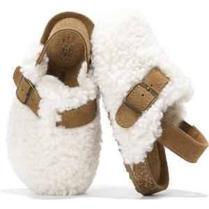 Project Cloud 100% Genuine Leather Kids Clogs with Cork Footbed Arch Support – Non-Slip Slippers & Sandals for Boys & Girls Footwear(White Fur Lined)