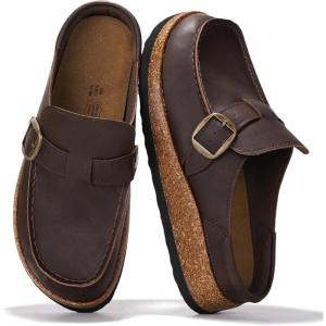 Project Cloud 100% Genuine Leather Moccasin-Style Clogs for Women – Memory Foam and Water Resistant Mules Slip-on – Non-Slip and Durable Clogs Casual Shoes for Women Footwear (Carline)(Brown Distressed)