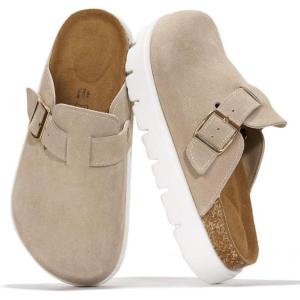 Project Cloud 100% Genuine Leather Platform Clogs for Women Footwear – Memory Foam Arch Support Cork Footbed Casual Shoes & Mules for Women 2025 (Benton Chunky)(Beige)