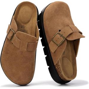 Project Cloud 100% Genuine Leather Platform Clogs for Women Footwear – Memory Foam Arch Support Cork Footbed Casual Shoes & Mules for Women 2025 (Benton Chunky)(Tan)