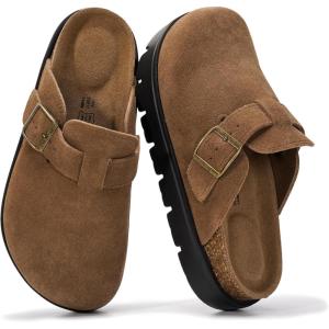 Project Cloud 100% Genuine Leather Platform Clogs for Women Footwear – Memory Foam Arch Support Cork Footbed Casual Shoes & Mules for Women 2025 (Benton Chunky)(Cacao Suede)